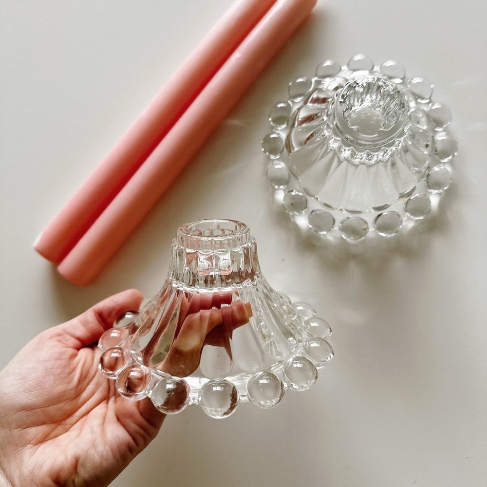 MCM Boopie Clear Glass Candle Stick Holders